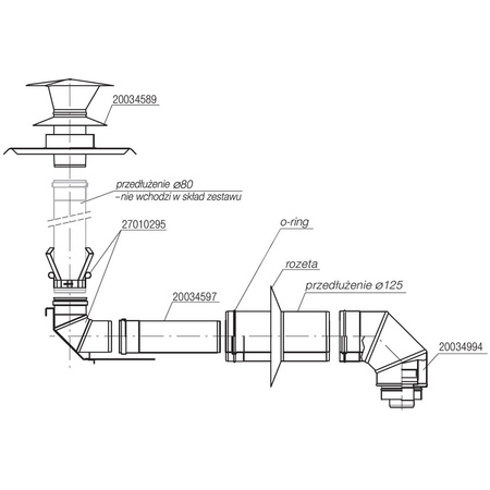 Zestaw renowacyjny Ø 80/125 do szachtu do wkładów kominowych  Ø 125-130 mm (do kotłów QUADRA Green 25 RSI, QUADRA 25R, QUADRA Gr