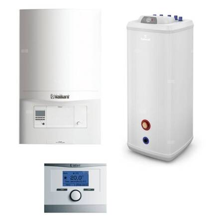 Pakiet - Kocioł gazowy jednofunkcyjny VAILLANT ecoTEC pro VC 146/5-3 kondensacyjny wiszący 5.9-15.3 kW + Czujnik c.w.u. + Regulator calorMATIC 350 + Zasobnik c.w.u Vulcan 100L stojący