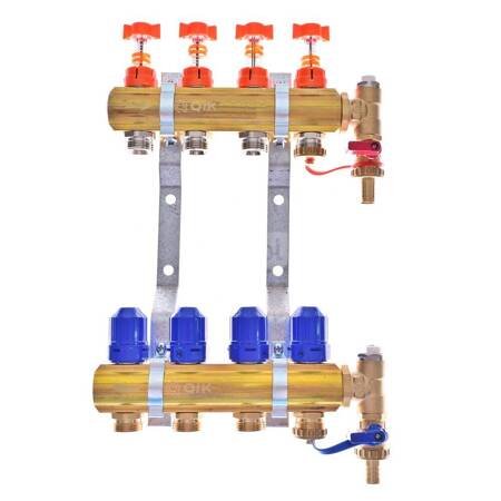 Rozdzielacz do ogrzewania podłogowego QIK Optimo BASIC III - RMSZT-2-50 13-obieg. mosiądz GW 1'' x GZ 3/4'' + przepływomierz