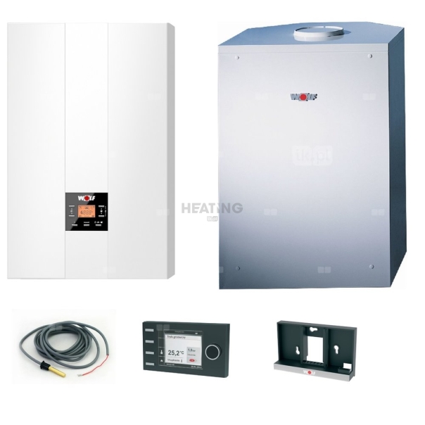 Pakiet - Kocioł gazowy jednofunkcyjny WOLF FGB-24 kondensacyjny wiszący 5.3 - 20.7 kW + Czujnik c.w.u. + RegulatorBM-2 + Zasobnik c.w.uCSW 120