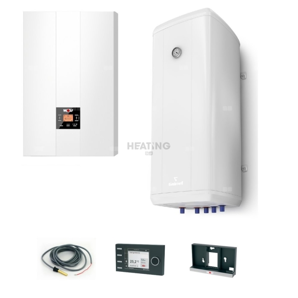 Pakiet - Kocioł gazowy jednofunkcyjny WOLF FGB-24 kondensacyjny wiszący 5.3 - 20.7 kW + Czujnik c.w.u. + RegulatorBM-2 + Zasobnik c.w.uVulcan 100L wiszący