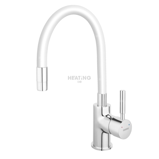 Bateria zlewozmywakowa FERRO ZUMBA, kolor chrom, biała elastyczna wylewka