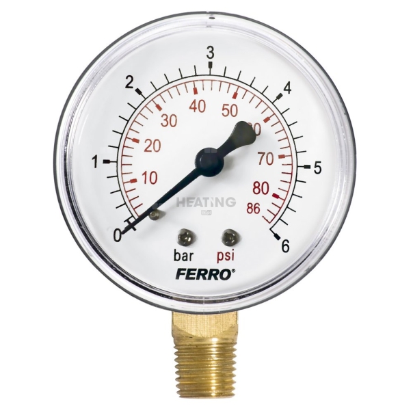 Manometr z rurką Bourdona FERRO 0/6 bar radialne 1/4'' fi 63 mm