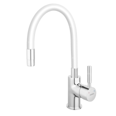 Bateria zlewozmywakowa FERRO ZUMBA, kolor chrom, biała elastyczna wylewka