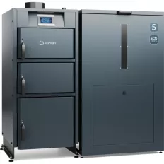 KOCIOŁ ekologiczny PELLET KOMPAKT LUX 17kW z automatycznym podawaniem paliwa LEWY, samoczyszczący palnik pelletowy umieszczony z boku kotła, 5 klasa